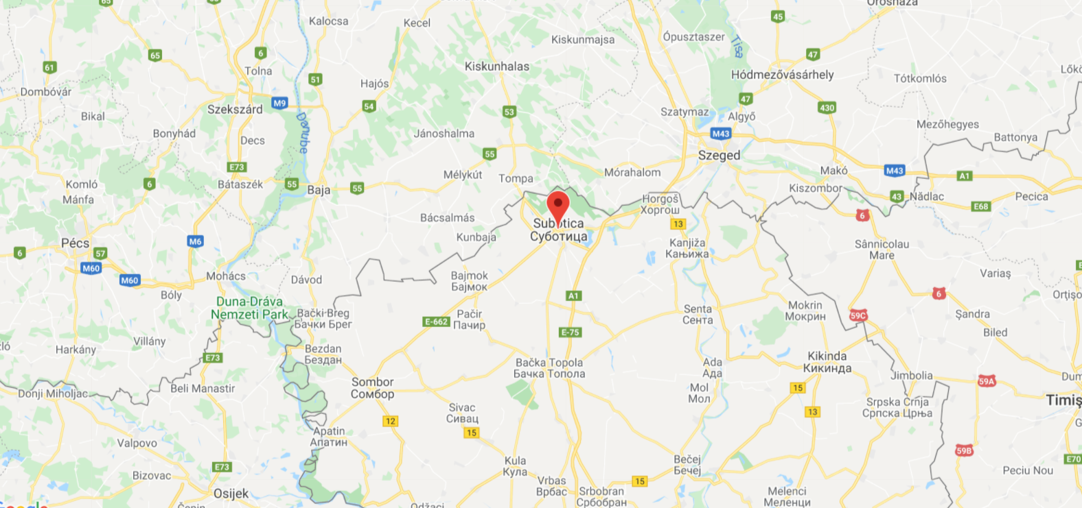 Mapa Subotica i okolina
